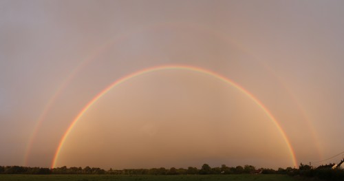Low sun evening rainbow