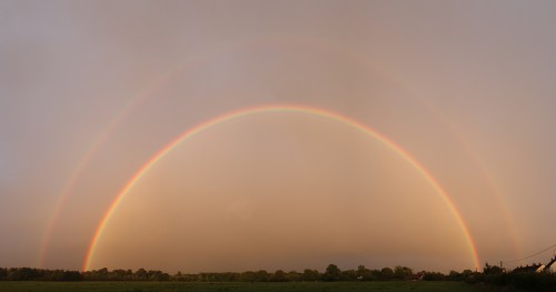 Low sun evening rainbow