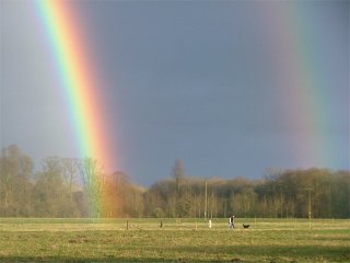 Bright rainbow and different viewpoints