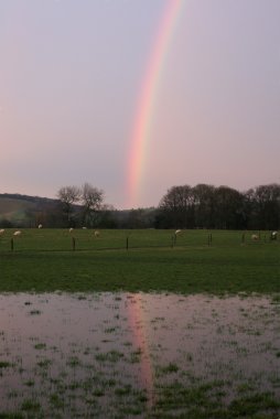 Reflected rainbow at sunset