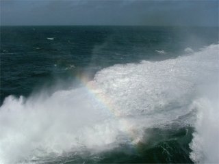 Spraybow in ferry wake