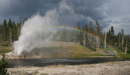 Rainbow in spray from Riverside Geyser
