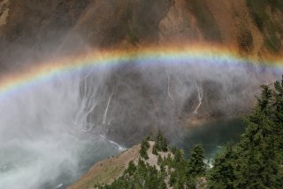 Strong rainbow in Lower Falls spray